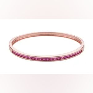 Simulated Ruby Color Diamond Bangle Bracelet in Rosetone 2.85 ctw